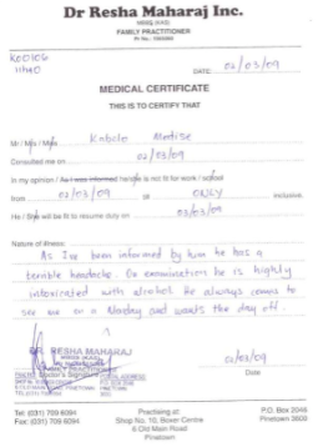 fake doctors note